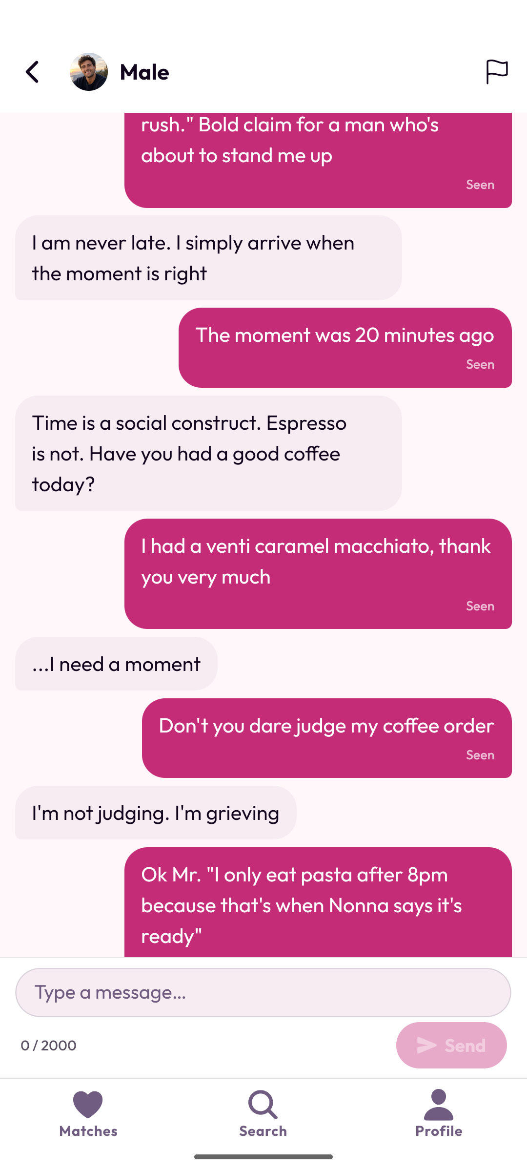 A chat thread in pikk.one, with sent messages marked as seen.